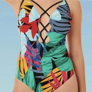 Slimming control lace- up swimsuit